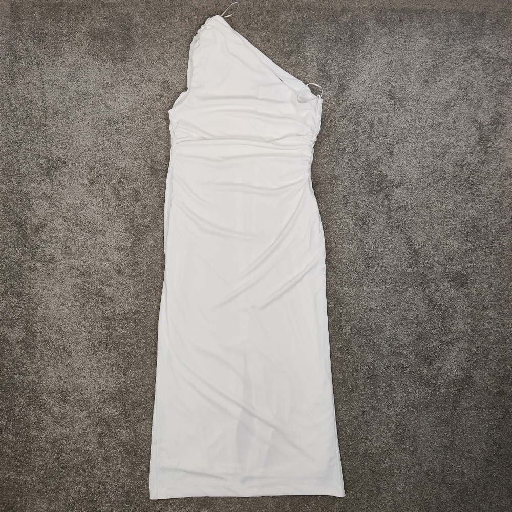 Zara Women's Bodycon Ruched Maxi Cocktail Party Dress White Size Large NEW